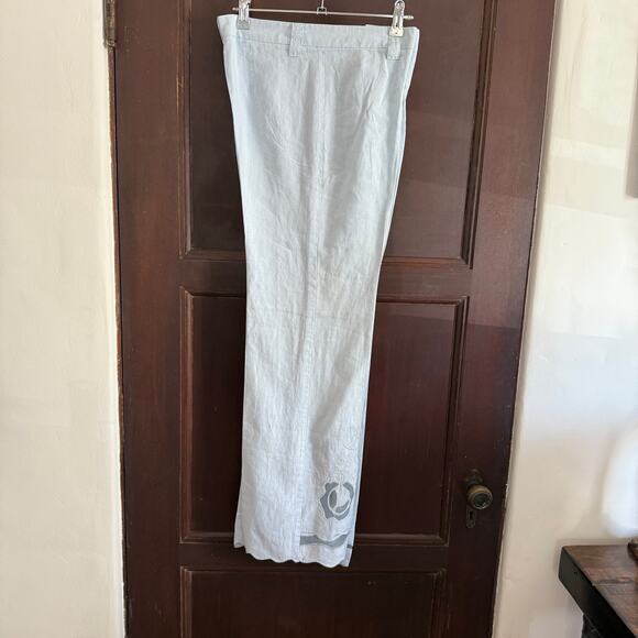 FRANCE 1 90s Vintage Light Blue Linen Wide leg pants wavy hem Ankle Length 4 - Picture 2 of 6